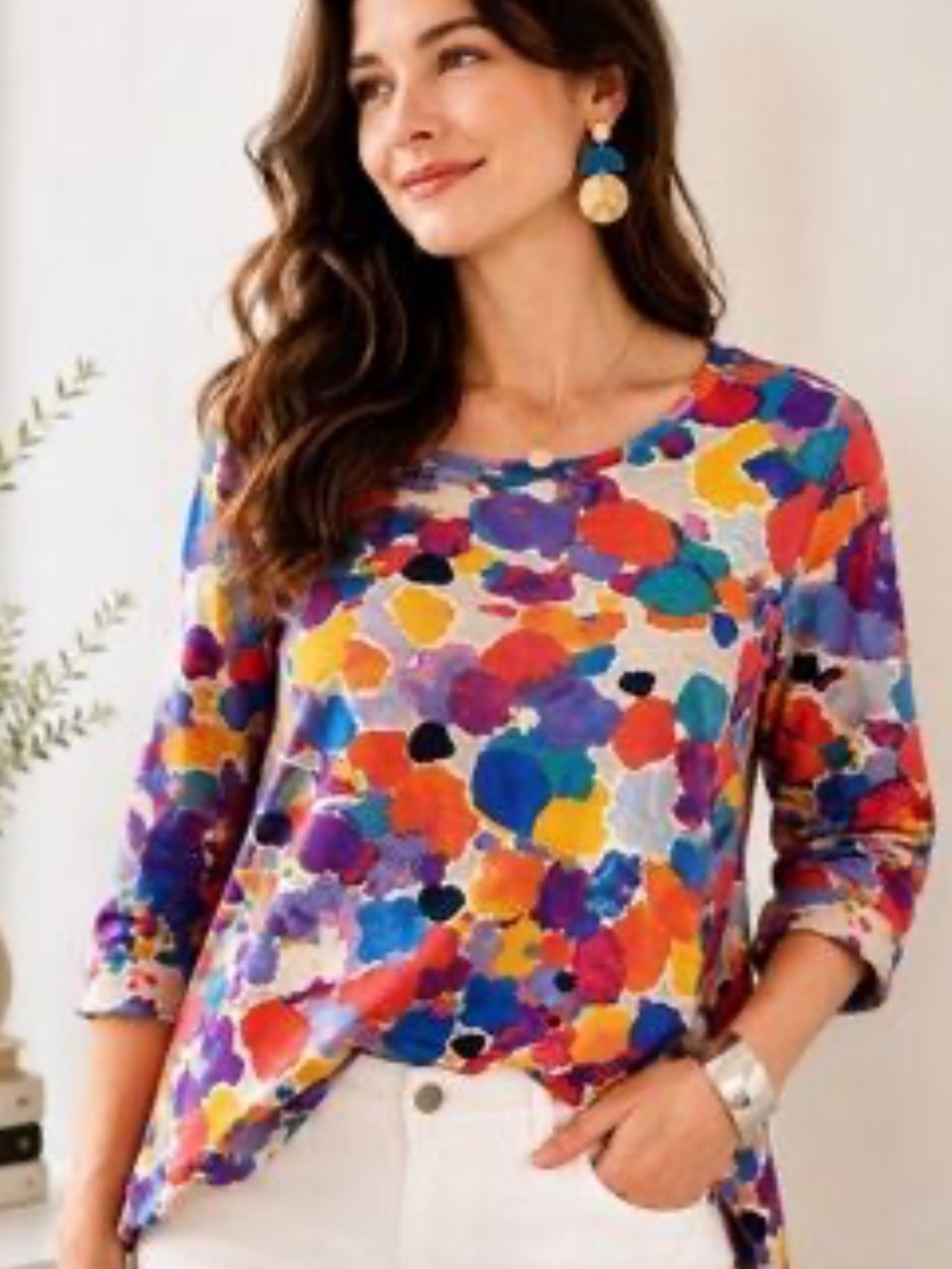 Habitat Multicolor Abstract Art To Wear 3/4 Sleeve Pullover Shirt Sz M